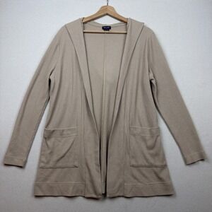Splendid Women's Tan Neutral Waffle Knit Hooded Open Cardigan Size M Pockets